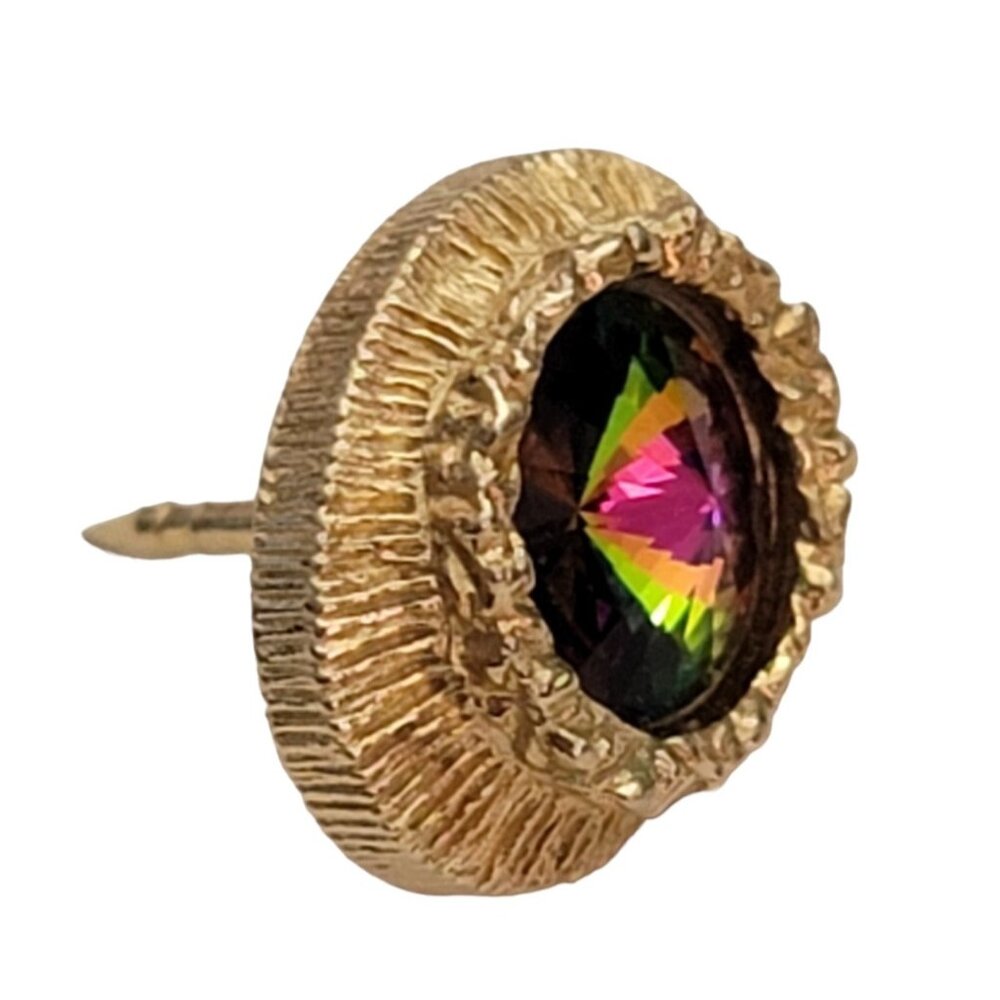 Swank Gold Tone Vitrail Rivoli Rhinestone Oval Tie Tack Pin Clip, Signed E863 - Picture 3 of 8
